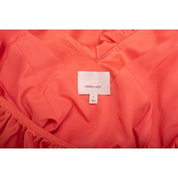 Cinq a Sept Womens Petunya Ruffled Wrap Dress Size 4 Orange Neon Coral - Picture 7 of 7